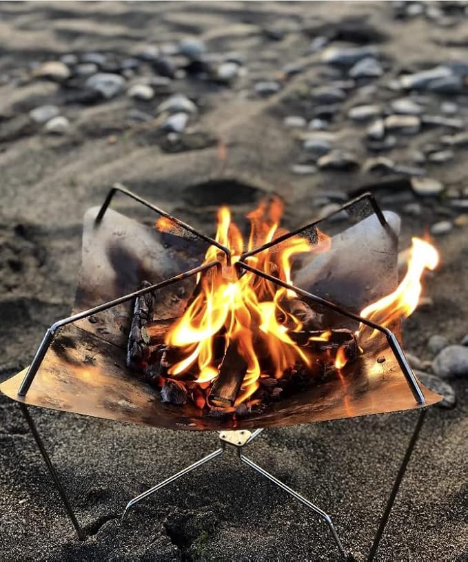 Lotus Outdoor Fire Pit Portable Small Fire Pit Grill, Wood Burning Stainless Steel Fire Pit with Grill, Camping Grill Portable Campfire, Camping Fire Pit Portable Charcoal Grill