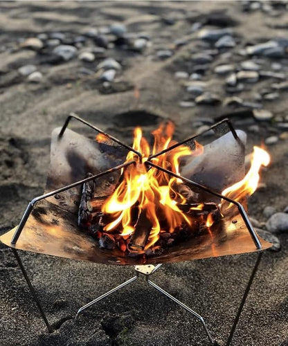 Lotus Outdoor Fire Pit Portable Small Fire Pit Grill, Wood Burning Stainless Steel Fire Pit with Grill, Camping Grill Portable Campfire, Camping Fire Pit Portable Charcoal Grill