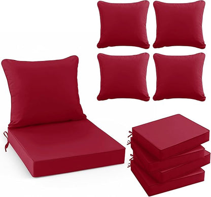Summsun Outdoor Cushions for Patio Furniture, 19 x 19 in, Red, Set of 4 | Double-Sided Water Resistant, Removable Cover, Back Pillow & Seat Cushion, Tie Straps, Fit for Patio, Garden, Sofa Couch
