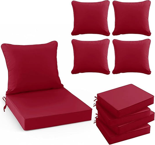 Summsun Outdoor Cushions for Patio Furniture, 19 x 19 in, Red, Set of 4 | Double-Sided Water Resistant, Removable Cover, Back Pillow & Seat Cushion, Tie Straps, Fit for Patio, Garden, Sofa Couch
