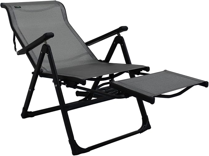 Caravan Sports Ergo+ - Adjustable Outdoor Patio Camping Lounge with Footrest & Headrest, Steel Frame Weather-Resistant Fabric – Folding Outdoor Chair