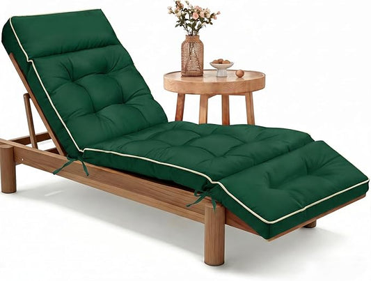 MAGIC ELEPHANT Chaise Lounge Cushion Outdoor, Memory Foam Patio Lounge Chair Cushion with Ties for Outdoor Furniture, 74 x 22 x 4 Inch (Green)
