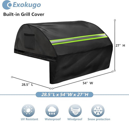 Built in Grill Cover for Viking Series 5 Burner 54 inch - Heavy Duty 600D Waterproof with Reflective Strips and Plush Lining,Protects The Built in Grill While Enhancing its Visual Appeal,Black