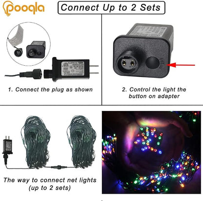 Pooqla Colorful Net Lights, 21x 5ft Christmas Lights Outdoor Green Wire | 360 LED Large Net Mesh Lights Plug in, 8 Modes Waterproof Connectable Multicolor Bushes Lights for Christmas Hedge Yard Decor