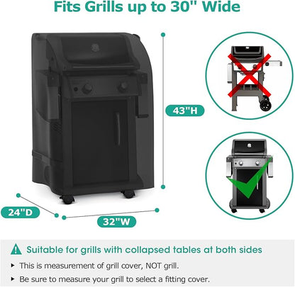 SunPatio 2 Burner Gas Grill Cover 32 inch, Waterproof Small BBQ Grilling Cover, Compatible with Weber Char-Broil Nexgrill and More Grills with Collapsed Side Tables, All Weather Protection