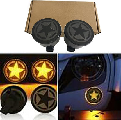 SXMA Front Signal Lightstars Front Grille LED Lights Lamps Assembly for J Ee p JK Wrangler 2007-2017, Round Portable Plug and Play-1pair, J026-5