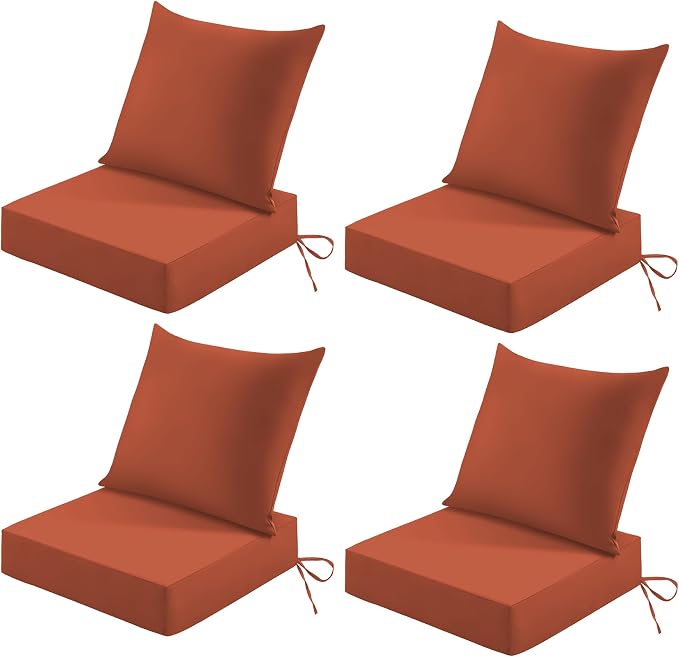 Patio Cushions for Outdoor Furniture, 24x24 Outdoor Couch Cushions, Waterproof & Fade-Resistant Patio Chair Cushions with Removable Cover, Replacement Outdoor Deep Seat Cushion, Spice (Set of 4)