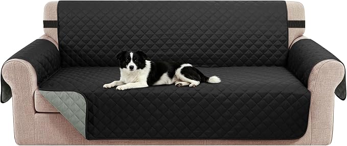 Reversible 4 Seater Sofa Cover 91" Large, Sofa, Black/Grey | Couch Cover Furniture Protector with Foam Sticks Elastic Straps Furniture Protector for Pets Children Dog Cat