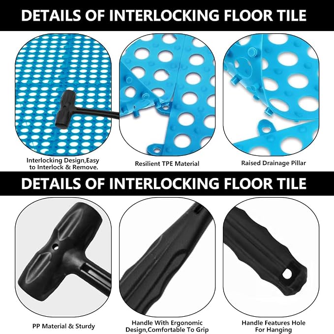 30 Pack Garage Floor Tiles, 12x12 Inch Interlocking Drainage Tiles | Non-Slip Deck Tile for Bathroom, Pool Deck, Gym, Garage, Kitchen & Wet Areas, Easy Splicing Anti-Fatigue Mat (Blue)