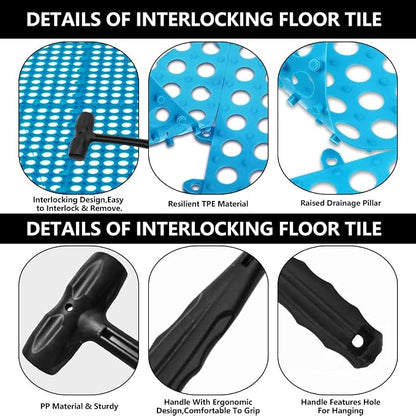 30 Pack Garage Floor Tiles, 12x12 Inch Interlocking Drainage Tiles | Non-Slip Deck Tile for Bathroom, Pool Deck, Gym, Garage, Kitchen & Wet Areas, Easy Splicing Anti-Fatigue Mat (Blue)