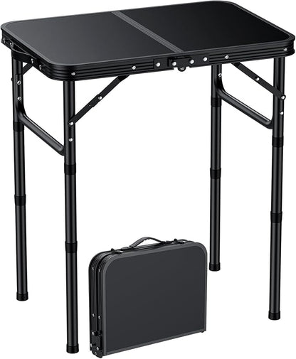 EYPINS Folding Camping Table Portable - Pure Black Aluminum 22.8x15.7'',3 Height Adjustable Small Outdoor Folding Table,Waterproof Lightweight Table with Carry Handle for Picnic,Cooking,BBQ,Beach