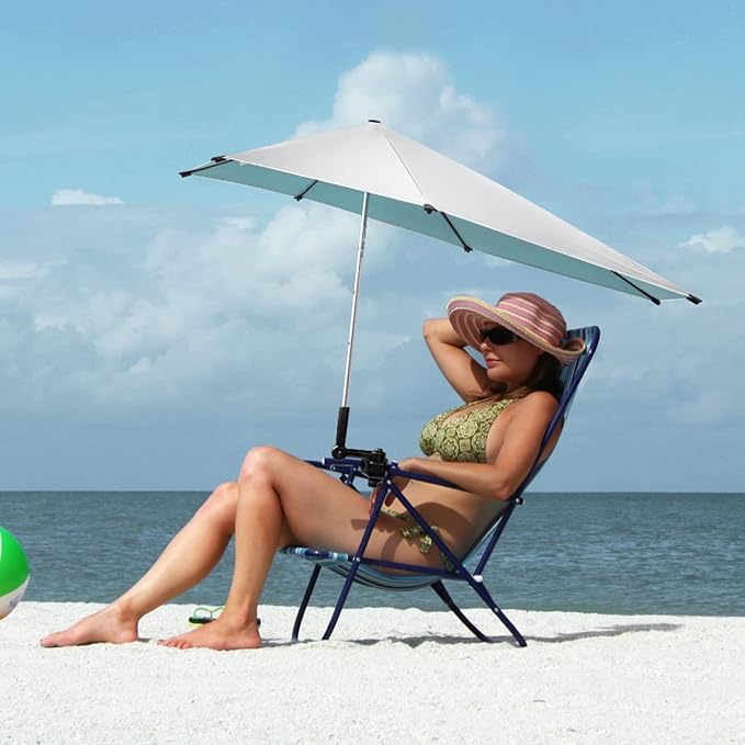 G4Free UPF 50+ Height Adjustable Beach Chair Umbrella with Universal Clamp | UV protection Chair Umbrella for Beach Chair, Golf Cart, Wheelchair, Stroller, Bleacher, Outdoor Patio, silver coating fabric