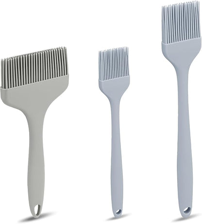 LELE LIFE 3 Sizes Silicone Basting Brush, Extra Large Heat Resistant Pastry Brush Spread Oil Butter Sauce Marinade for BBQ Grilling Baking Kitchen Food Cooking (Grey)