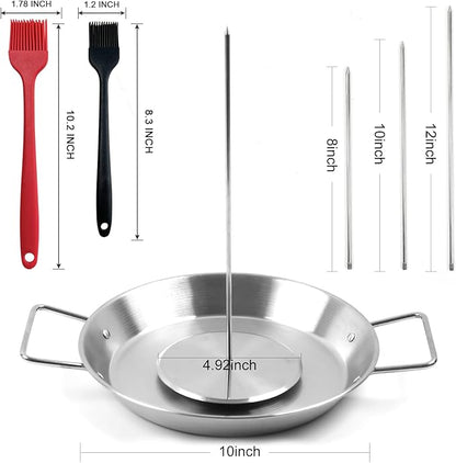 Fengzhe Al Pastor Skewer for Grill, Stainless Steel Vertical Skewer, Brazilian Spit Stand with 3 Spikes,2 Brushes,Ideal for Tacos Al Pastor,Shawarma, Kebabs on Smoker, Oven,with Fat Separator Tray.