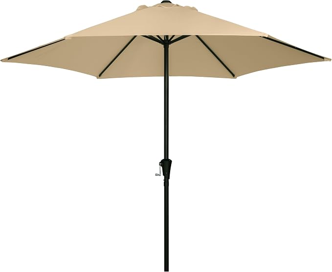 Sunnyglade 9FT Outdoor Patio Umbrella, Market & Table Umbrella with 6 Sturdy Ribs and Crank System, Fade-resistant & Waterproof for Garden Backyard Poolside Deck