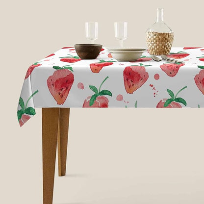 TKS MITLAN Red Strawberry Decorative Rectangle Tablecloth Summer Fruits Strawberry Leaves Polyester Table Cloths Kitchen Table Cover for Dining BBQ Picnic Coffee Table 60 x 84 Inch 6-8 Seats