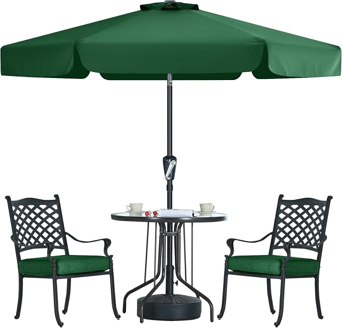 MASTERCANOPY 7.5ft Patio Umbrella with Valance, Crank & Tilt, Forest Green | 6 ribs, UV/fade-resist, waterproof, vent, for garden/deck/yard/pool