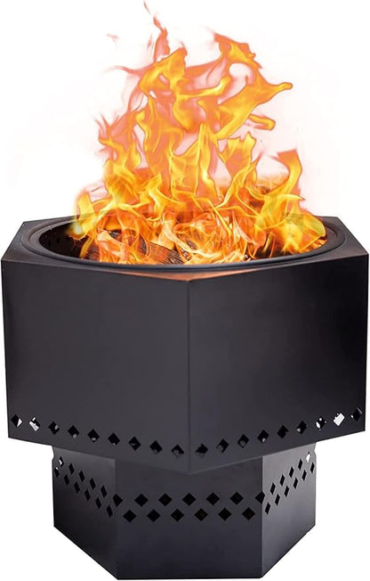 Dragonfire Portable Smokeless Firepit, Accessories Included: Base Stand and Carrying Case. Wood Pellet/Log Burning Outdoor Fire Pit. Black Finish, 22 Inch Size, with Nesting Base for Compact Storage.
