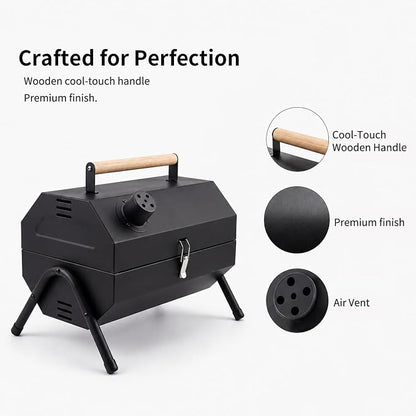 Tabletop Charcoal Grill, Portable Foldable Tabletop BBQ Grill with Dual Sided Griddle & Grill, Compact Folded Design, Thickened Body for Camping, Picnic & Outdoor Cooking