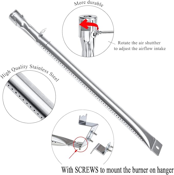 Hisencn Replacement Parts for Chargriller 5050, 3001, 5650, 3008, 3030 | Porcelain Steel Heat Plate & Burner Tube, Ignitor for Char-Griller 3-Burner Grills, Durable Corrosion-Resistant