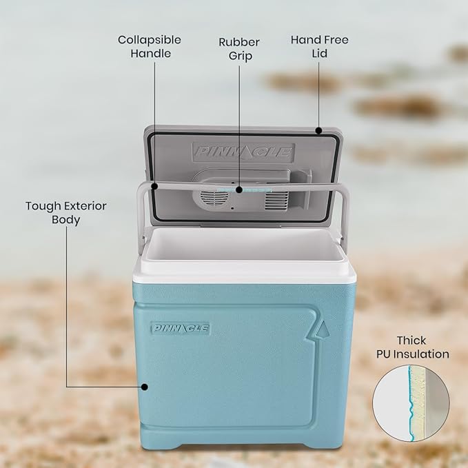 Pinnacle Thermoware Electric Cooler – Large 30L Portable Cooler for Hot and Cold Drinks and Food – 12v Travel Cooler for Car, Camper, RV, Van – Plug-In Cooler Refrigerator for Travel, Fishing, Hunting