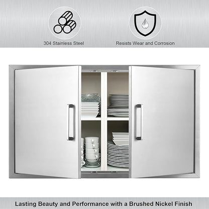 Outdoor Kitchen Doors- 36" W x 21" H - Stainless Steel BBQ Double Access Door,Flush Mount for Outdoor Kitchen and BBQ Island