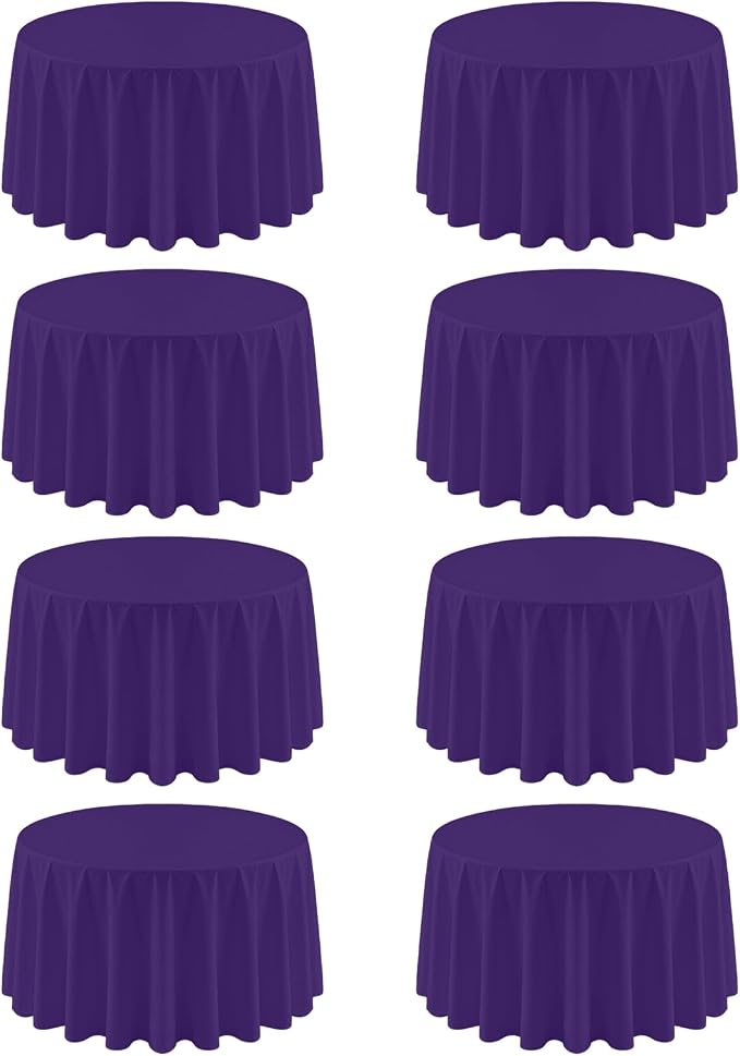 8 Pack Purple Round Tablecloth 90 Inch | For 3Ft-5Ft Round Table, Wrinkle Resistant Table Cloth, Washable Polyester Fabric, For Wedding Party Banquet Buffet Camping