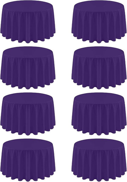 8 Pack Purple Round Tablecloth 90 Inch | For 3Ft-5Ft Round Table, Wrinkle Resistant Table Cloth, Washable Polyester Fabric, For Wedding Party Banquet Buffet Camping
