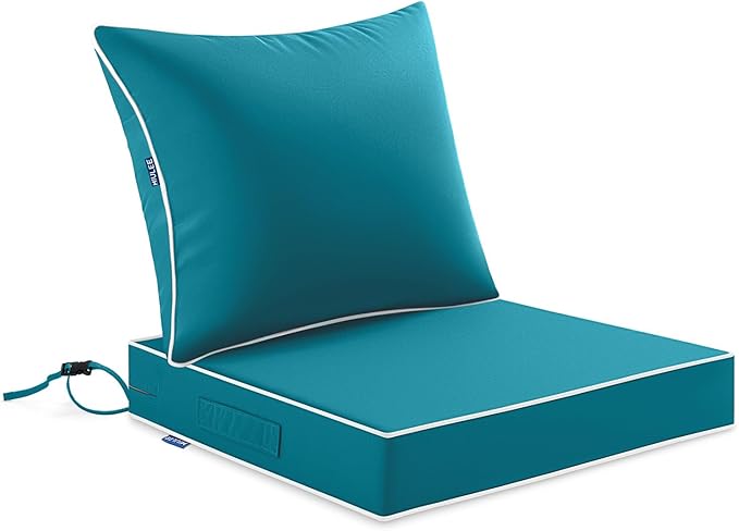 MIULEE Teal Outdoor Seat Cushion 24x24 Inch Waterproof Cushion | Deep Seat and Back Cushion for Patio Furniture Chair Sofa Couch, Fade Resistant, Handle and Adjustable Straps