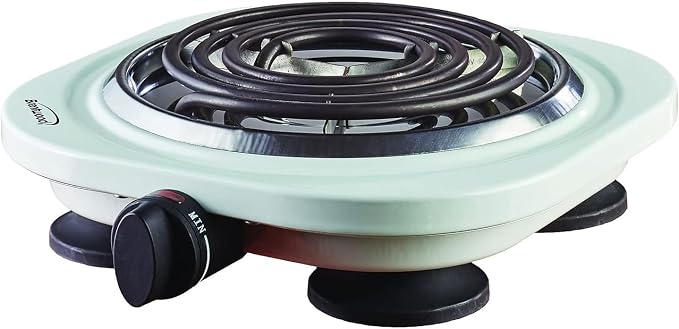 Electric 1000W Single Burner, Adjustable Temperature Control Hot Plate with Power Indicator Light, Compact and Portable White Countertop Stove for Cooking and Warming