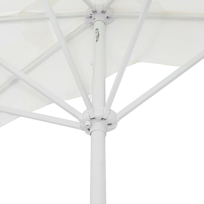 JONATHAN Y Beverly 9 ft. Striped Half Umbrella, Cream/White | Coastal Scalloped Fringe, Crank Lift, 30 Degree Manual Tilt, UV 50 Fabric Canopy, Aluminum Frame, Space Saving Design