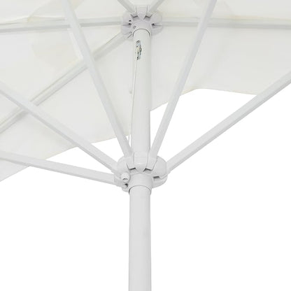 JONATHAN Y Beverly 9 ft. Striped Half Umbrella, Cream/White | Coastal Scalloped Fringe, Crank Lift, 30 Degree Manual Tilt, UV 50 Fabric Canopy, Aluminum Frame, Space Saving Design