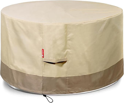SheeChung Fire Pit Cover Round 44" D x 24" H Waterproof 600D Heavy Duty Patio Gas Fire Pit Cover,Large Shelter Fits 40-44 Inch Outdoor Firepit Table Beige