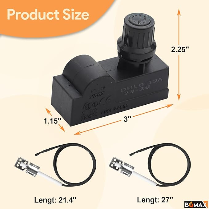 BQMAX G350-0017-W1 Ignition for Charbroil 2 Burner Grill Ignitor Replacement Kit, Electronic Ignition Module and Grill Igniters Button with Wires for Charbroil Surefire Ignition Systems, 2 Outlets
