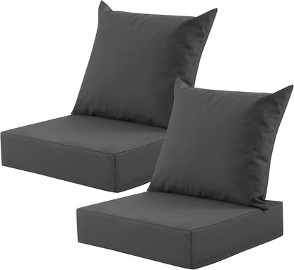 Outdoor Deep Seat Cushion Set, 24x24 Inch, Dark Grey, Set of 2 | Water-Resistant, Fade-Resistant, Removable Cover, For Patio Chair & Sofa&Furniture