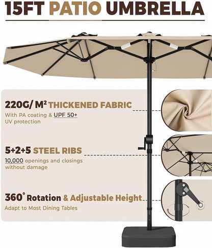 GDPFN 13FT Large Patio Umbrella, Outdoor Deck Standing Umbrella with Crank Handle, Double-Side Rectangular Pool Umbrella for Outside, Market, Patio, Beige (Base Not Include)