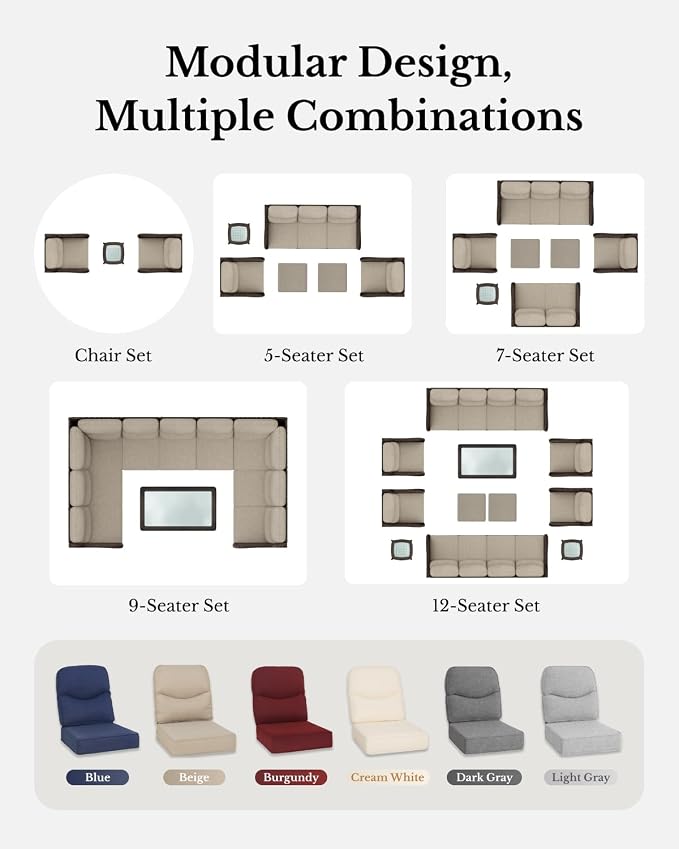 HILLGA Oversized 3-Seater Outdoor Couch with High Back and 6-Inch Cushions | Patio Chair, Wicker Sofa, Outdoor Seating, Porch Furniture, Deck Furniture, Poolside Porch Deck Yard, Lawn (Gray)