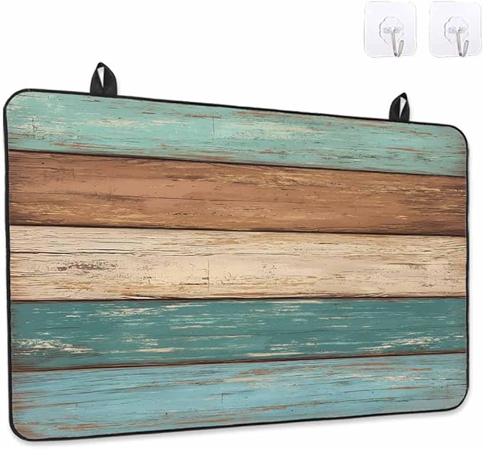 Stove Top Covers for Electric Stove 31x24 Inches,Turquoise Brown Retro HeatResistant Glass Cooktop Protector,Vintage Farmhouse Wood Grain Ceramic Stovetop Countertop Covers Mat,Distressed Oven Cover