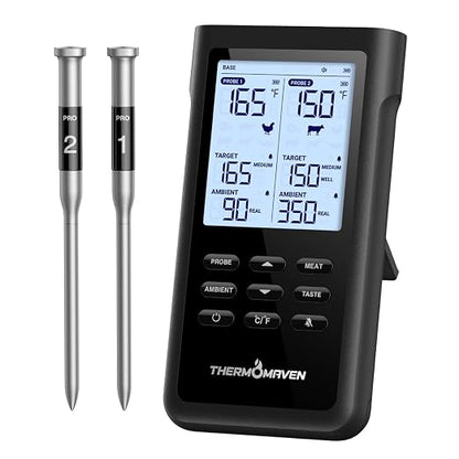 ThermoMaven Sub-1G Wireless Meat Thermometer, No App Needed, 2 Probes | 3000FT Long Range, Digital Smart Base, 6 Sensor NIST Accuracy, IPX8, BBQ Smoker Grill Oven Brisket Steak Turkey Pork Roast