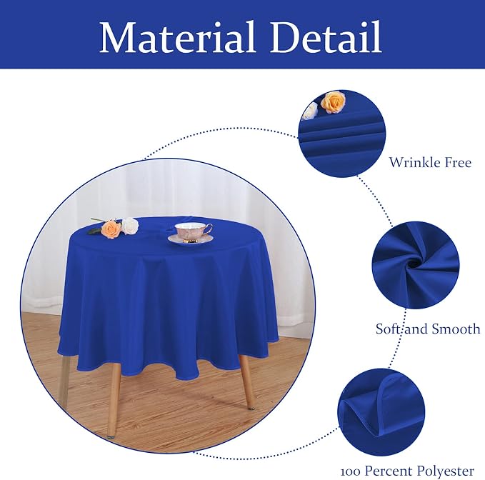 Fitable Outdoor and Indoor Tablecloth, Blue, 70 Inch Round | Washable Waterproof Wrinkle Free Table Cover, Zipper and Umbrella Hole, For Spring Summer Party Picnic Camping Patio