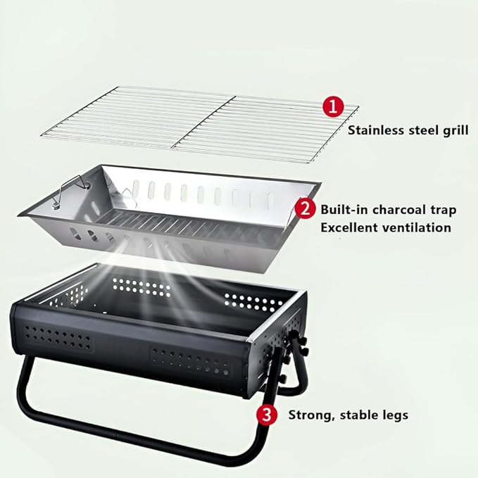 AIZYR Small Charcoal Grill, Stainless Steel Barbecue Grill Portable Lightweight BBQ Grill Indoor Outdoor Grill Tools for Camping Travel Party,Black