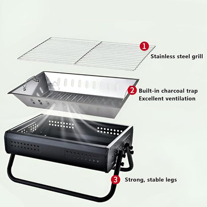 AIZYR Small Charcoal Grill, Stainless Steel Barbecue Grill Portable Lightweight BBQ Grill Indoor Outdoor Grill Tools for Camping Travel Party,Black