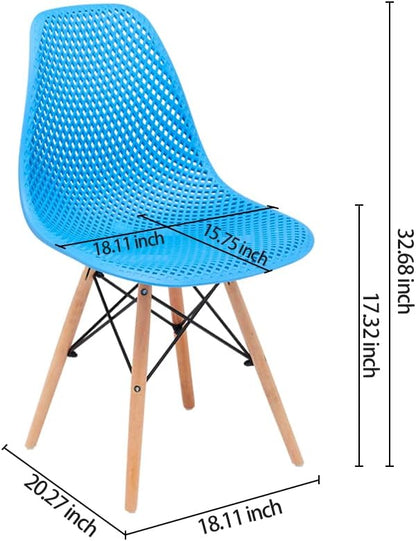 CangLong Dining Mid Century Modern Hollow Back Design Plastic Shell Armless Side Chair with Beech Wood Legs, Set of 2, Blue 1