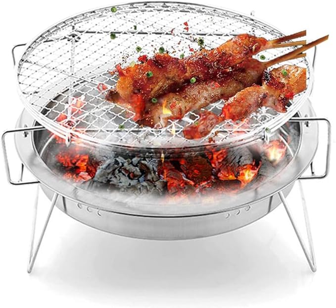 Small Charcoal Grill, Round Easy to Clean Bbq Tool, Barbecue Oven for Outdoor Cooking Camping Hiking Picnics Tailgating Backpacking