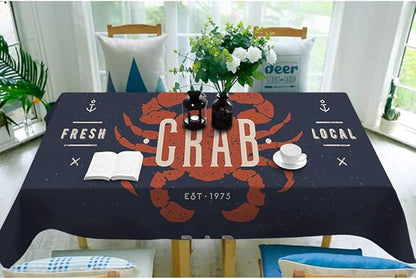 Moslion Tablecloth Nautical Crab Hand Drawn Lettering Sea Theme Animal Pattern Marine Coastal Rectangle Tablecloth Picnic Tablecloth BBQ Table Cloths Polyester for Kitchen 52x70 Inch
