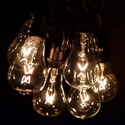Commercial Vintage Edison String Lights (PS50 Clear - Black Wire, 25 Foot) | PS50 Clear 7 Watt Bulbs, 25 Foot 20 Socket, Commercial Grade Outdoor Lights