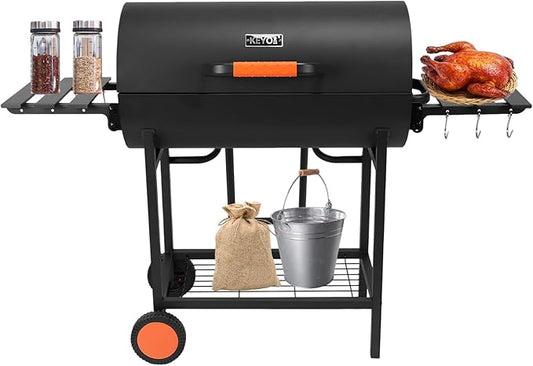 Generic Barrel Barbecue Charcoal Grill 871 Square Inches Cooking Area Outdoor BBQ Grill with 2 Foldable Side Tables Charcoal Barrel Grills for Patio Backyard Camping Picnics Tailgating Parties