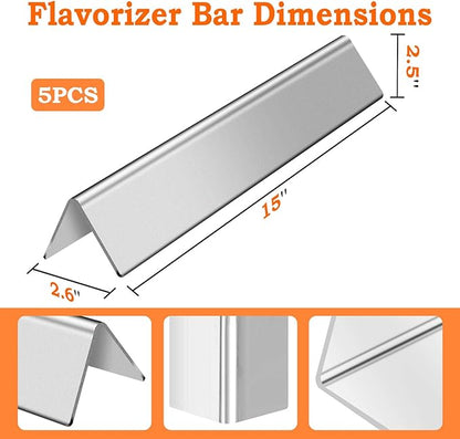 GasSaf L15.3 Flavorizer Bar Replacement for Weber 7636, Spirit 300 310 320 E310 E320 Series,Weber 46510001, 47513101 Gas Grill Front Controls (L15.3 x W2.6X T2.5inch)(5-Pack)