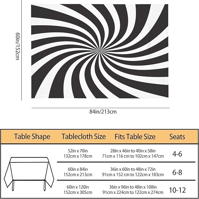 TKS MITLAN Tablecloth Black White Table Cloth Rectangle Table 60 x 84 Inch Funny Swirl Stripes Modern Kitchen Decorations for Home Dinner Party