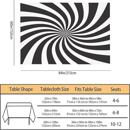 TKS MITLAN Tablecloth Black White Table Cloth Rectangle Table 60 x 84 Inch Funny Swirl Stripes Modern Kitchen Decorations for Home Dinner Party